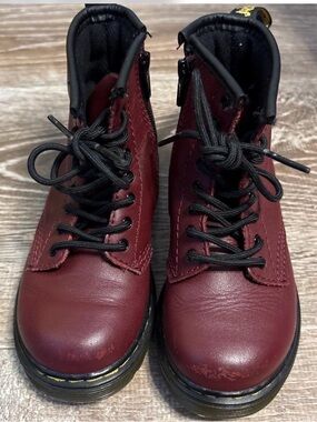 Dr. Martens Burgundy Red Kids Boots - Black Details